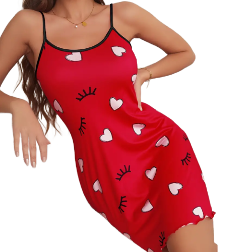 Heart Eyelashes Red Lingerie Slip Nightdress PJ XL/12 Lettuce Trim Sexy Pajamas