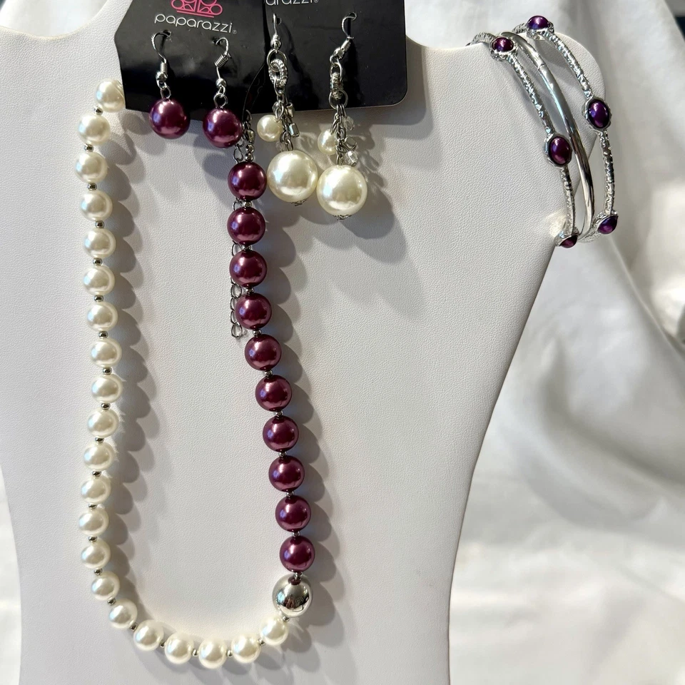 Purple Faux Pearl Custom Mixed Jewelry Necklace Bangle Bracelets Earrings NEW