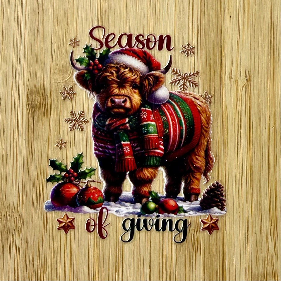 Highland Cow Decorative Cutting Board Homemade Christmas Winter 11" Decoration