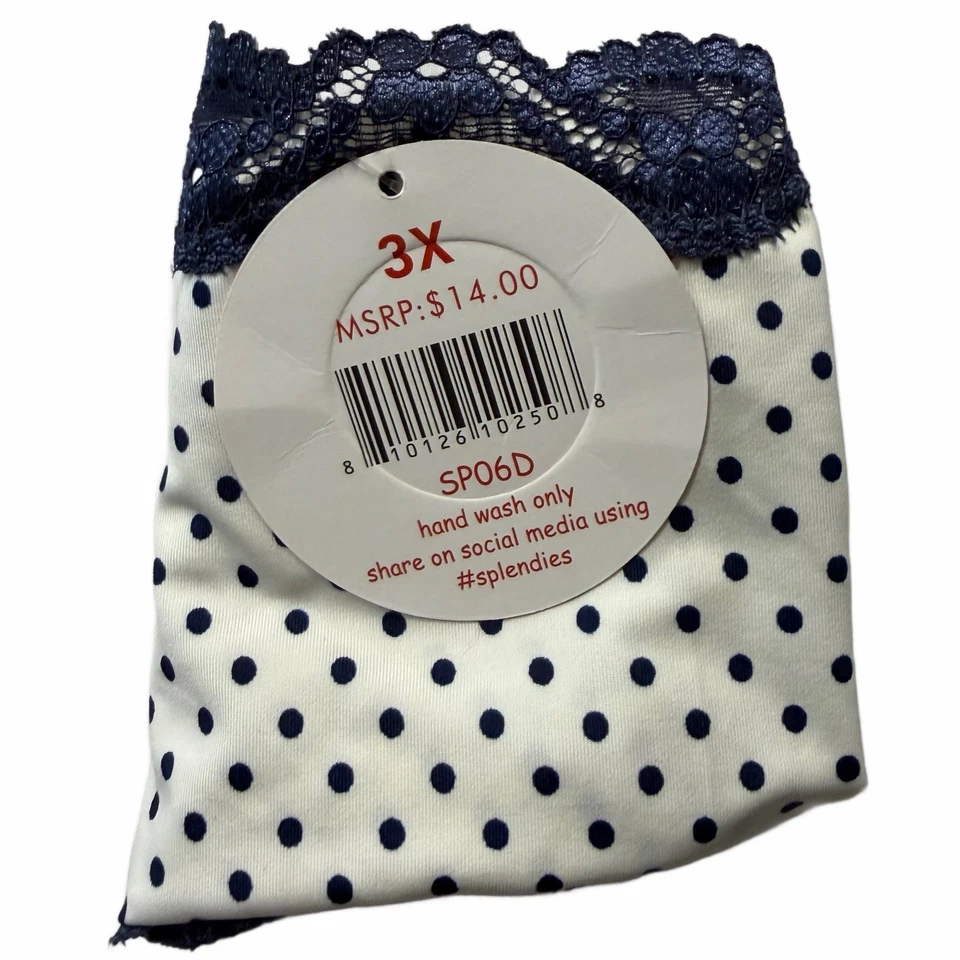 Splendies Cheeky Panties Michelle White w/ Blue Polka Dot & Lace NWT