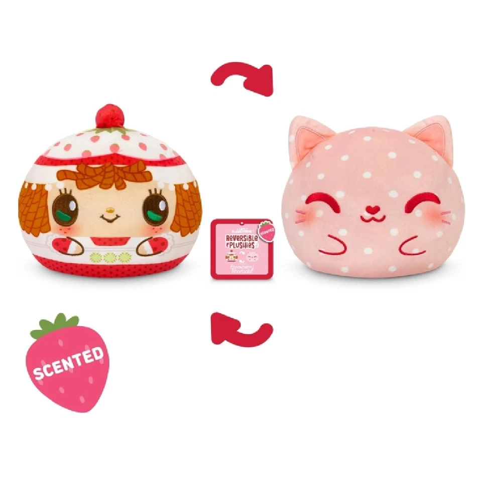 TeeTurtle Strawberry Shortcake & Custard Cat Scented Reversible Plush NWT Kawaii