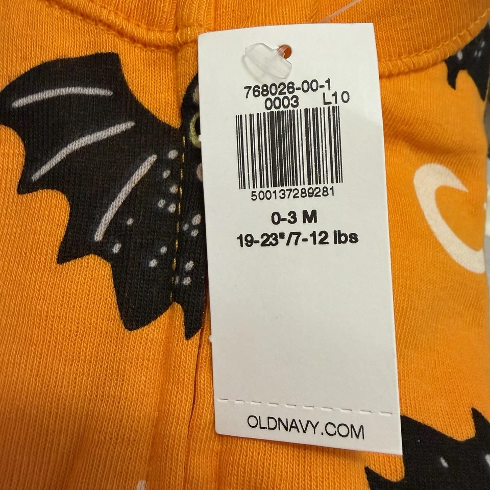 Halloween Baby Zip Sleep & Play PJs Orange Black Bats 0-3 Months Long Sleeve NWT