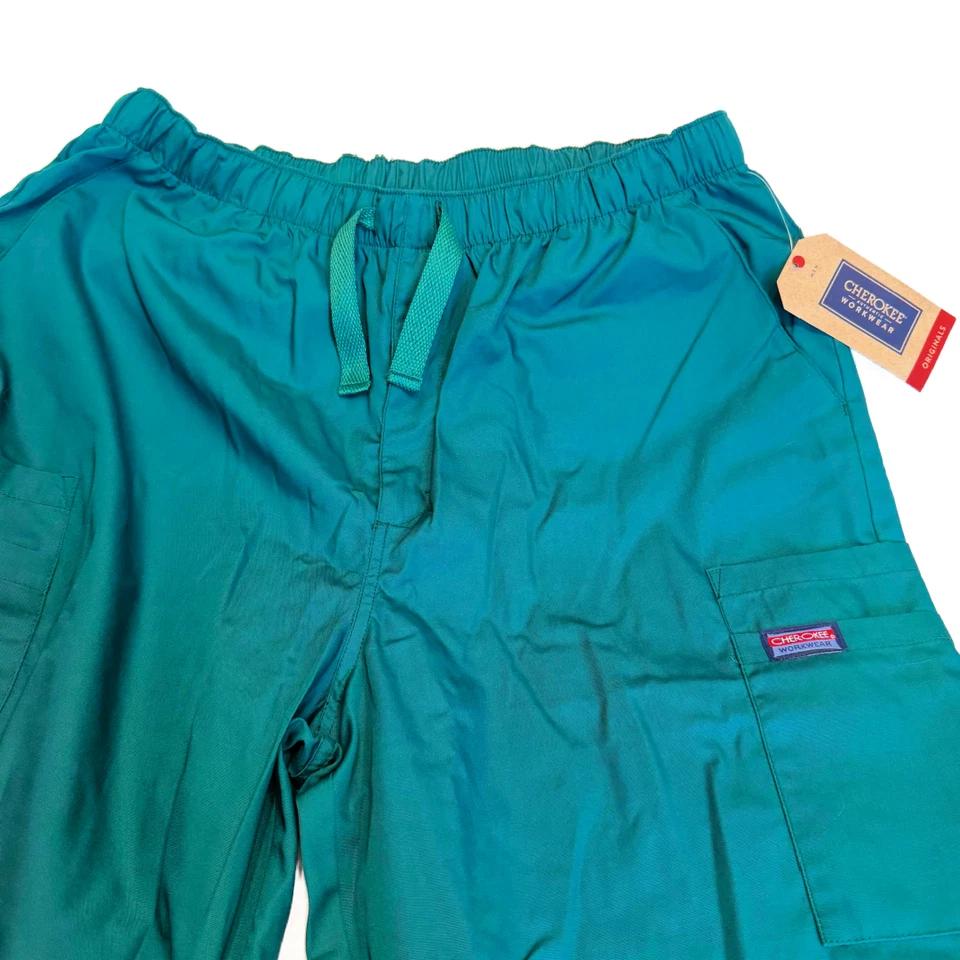 Cherokee Mens Scrub Size Medium Pants Workwear 7 Pocket Cargo Hunter Green 4000