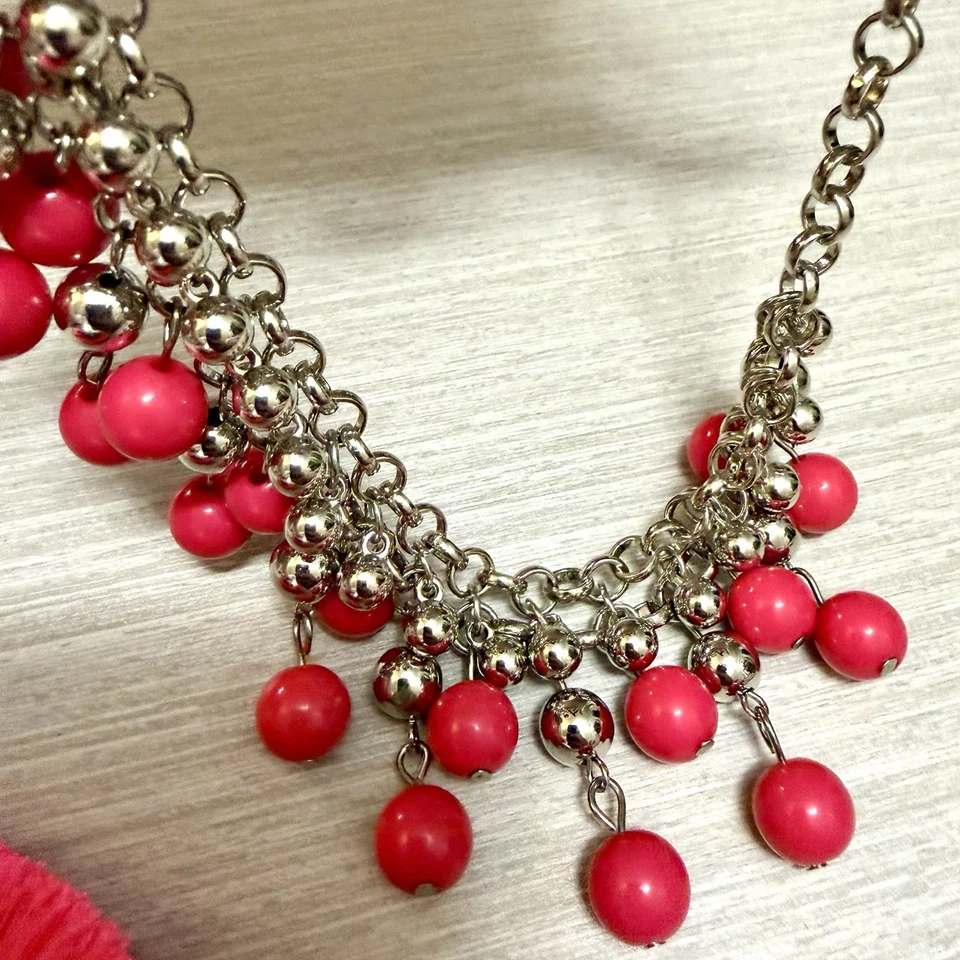 Hot Pink Custom Mixed Jewelry Lot Necklace, Bracelet & 2 Pair of Earrings NEW