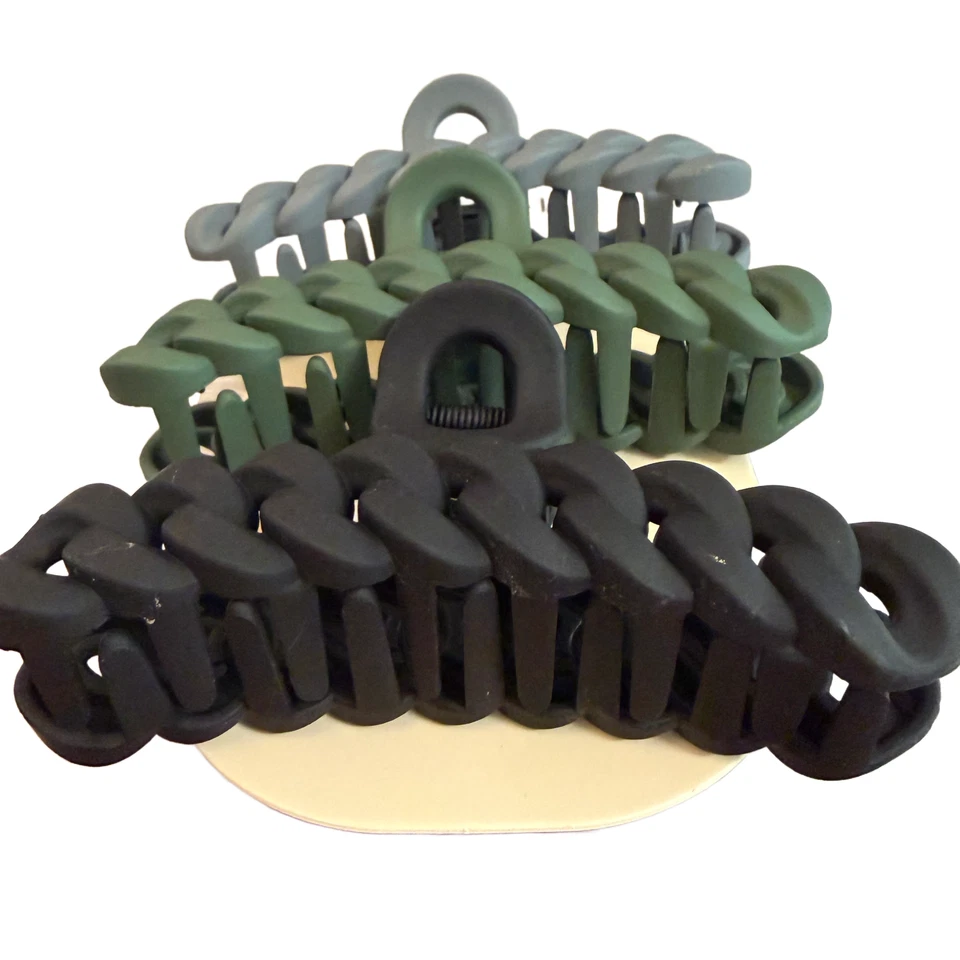 Kitsch Chain Claw Hair Clips 3pc Set Black, Moss Green and Blue New
