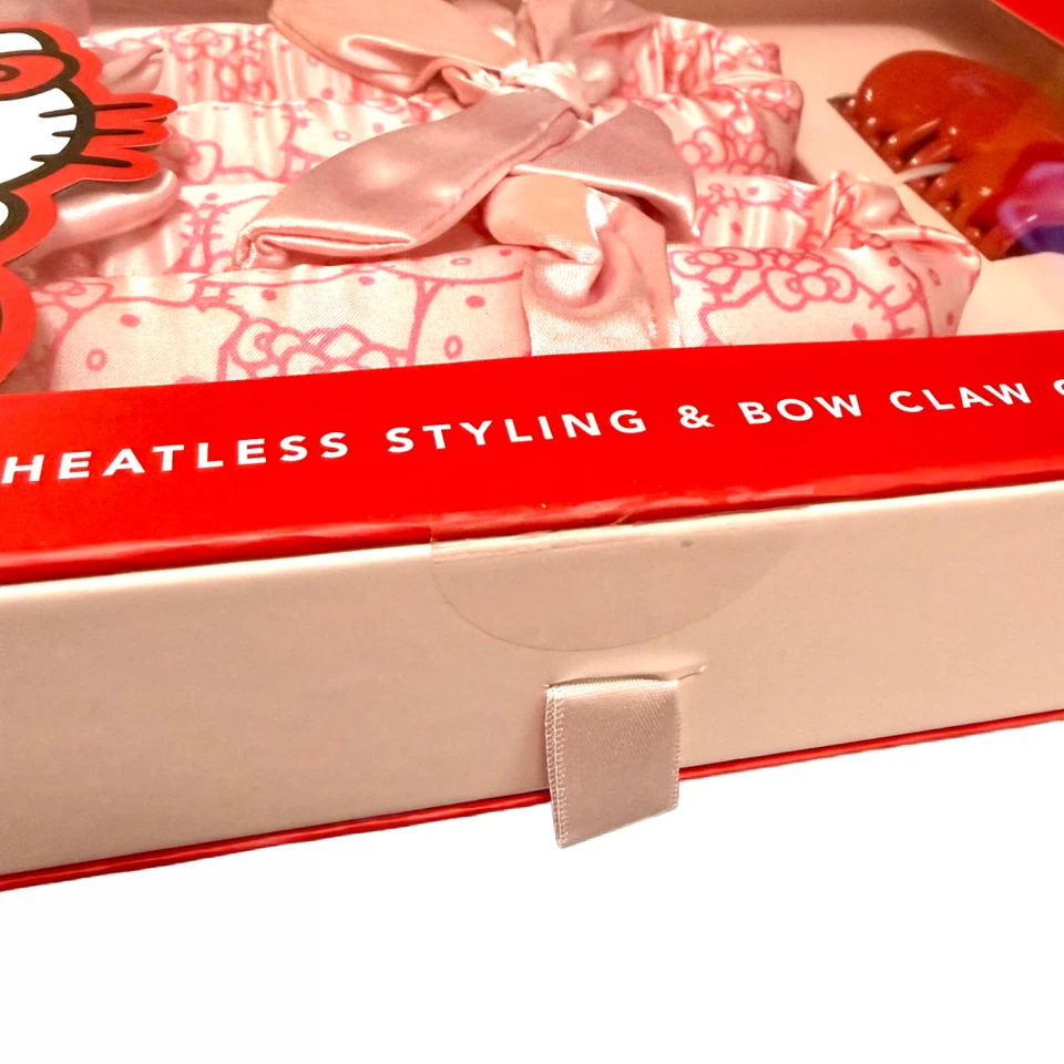 Hello Kitty x Kit•sch XL Satin Heatless Styling & Red Bow Claw Clip 4pc Set NEW