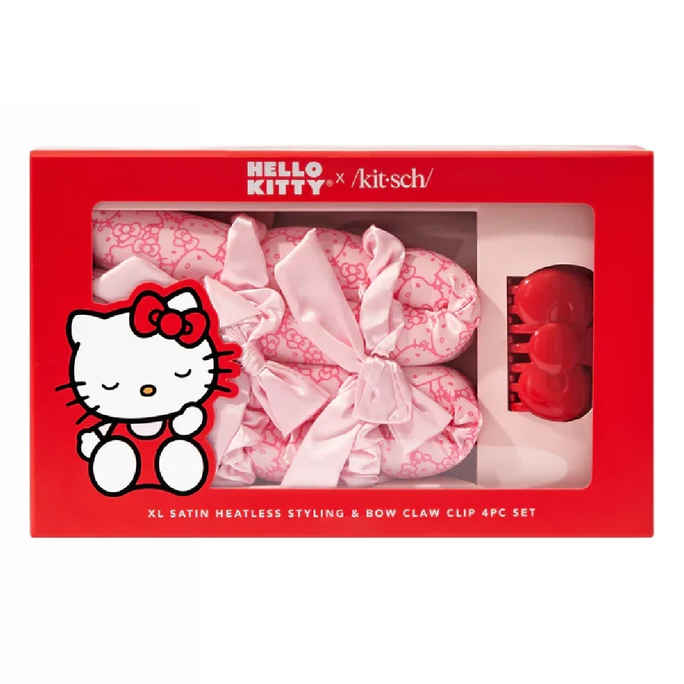 Hello Kitty x Kit•sch Lot 2 Sets Satin Pillow, Heatless Styling, Scrunchie, Claw