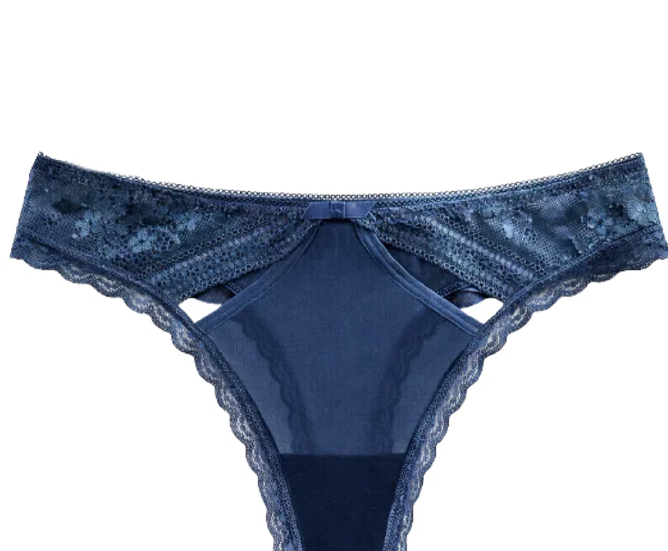 Splendies Size 2X Elara Thong New Pair of Underwear Solid Navy Blue Mesh Lace