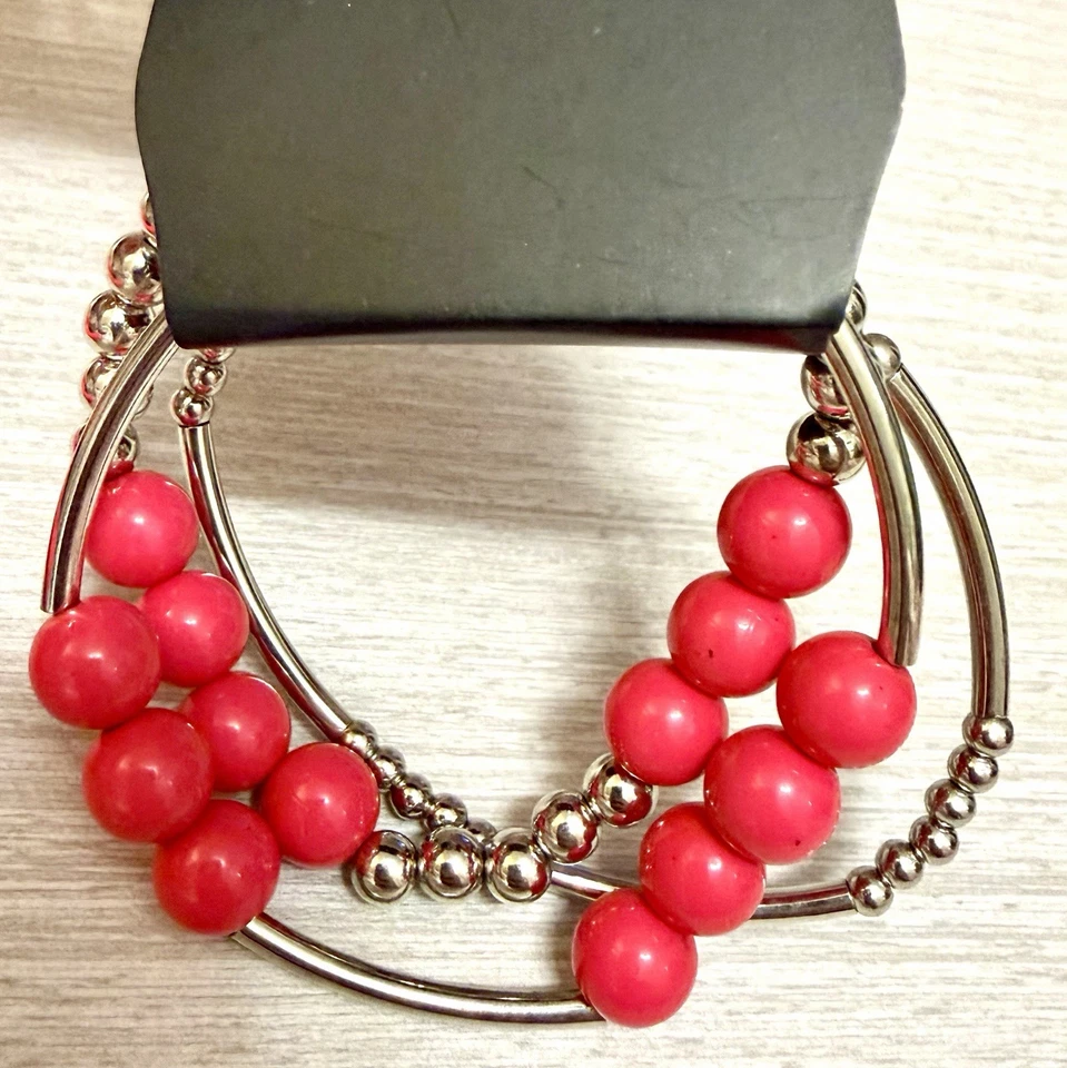 Hot Pink Custom Mixed Jewelry Lot Necklace, Bracelet & 2 Pair of Earrings NEW
