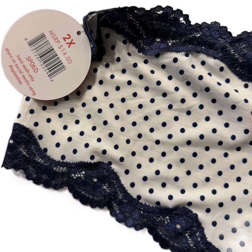 Splendies Cheeky Panties Michelle White w/ Blue Polka Dot & Lace NWT