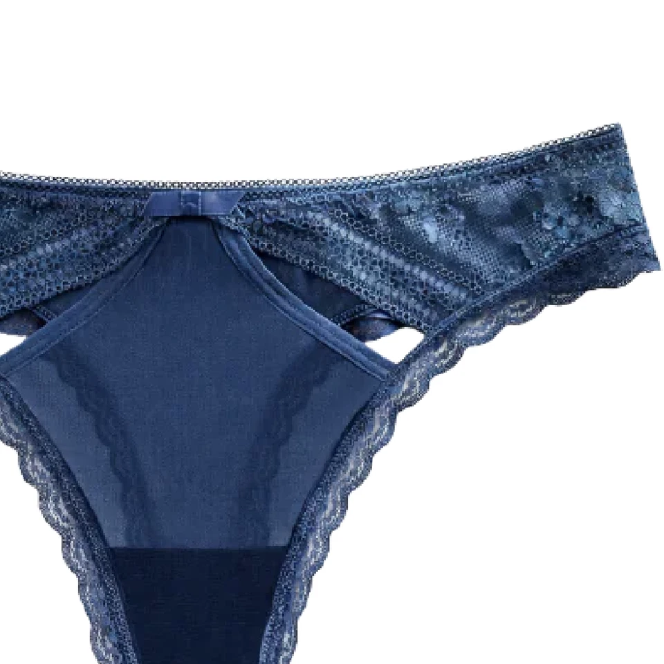Splendies Size 2X Elara Thong New Pair of Underwear Solid Navy Blue Mesh Lace