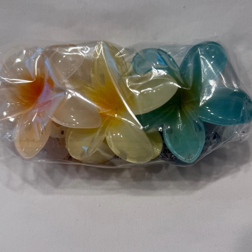 3 Pack 3.2" Shark Hair Claw Clips Boho Flowers In Green, Yellow, Cream New Lot