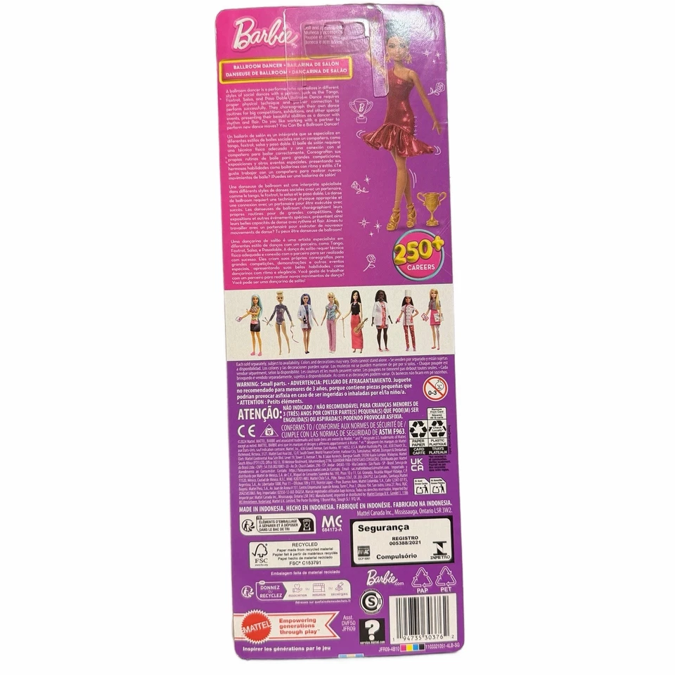 Mattel Barbie Ballroom Dancer Fashion Doll Trophy Earrings Gold Heals Brown Bun