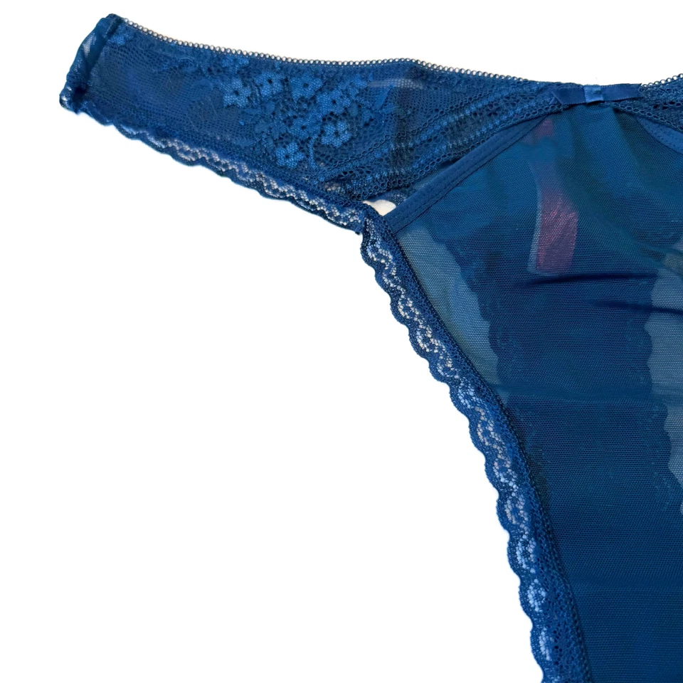 Splendies Size 2X Elara Thong New Pair of Underwear Solid Navy Blue Mesh Lace