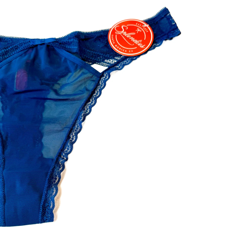 Splendies Size 2X Elara Thong New Pair of Underwear Solid Navy Blue Mesh Lace