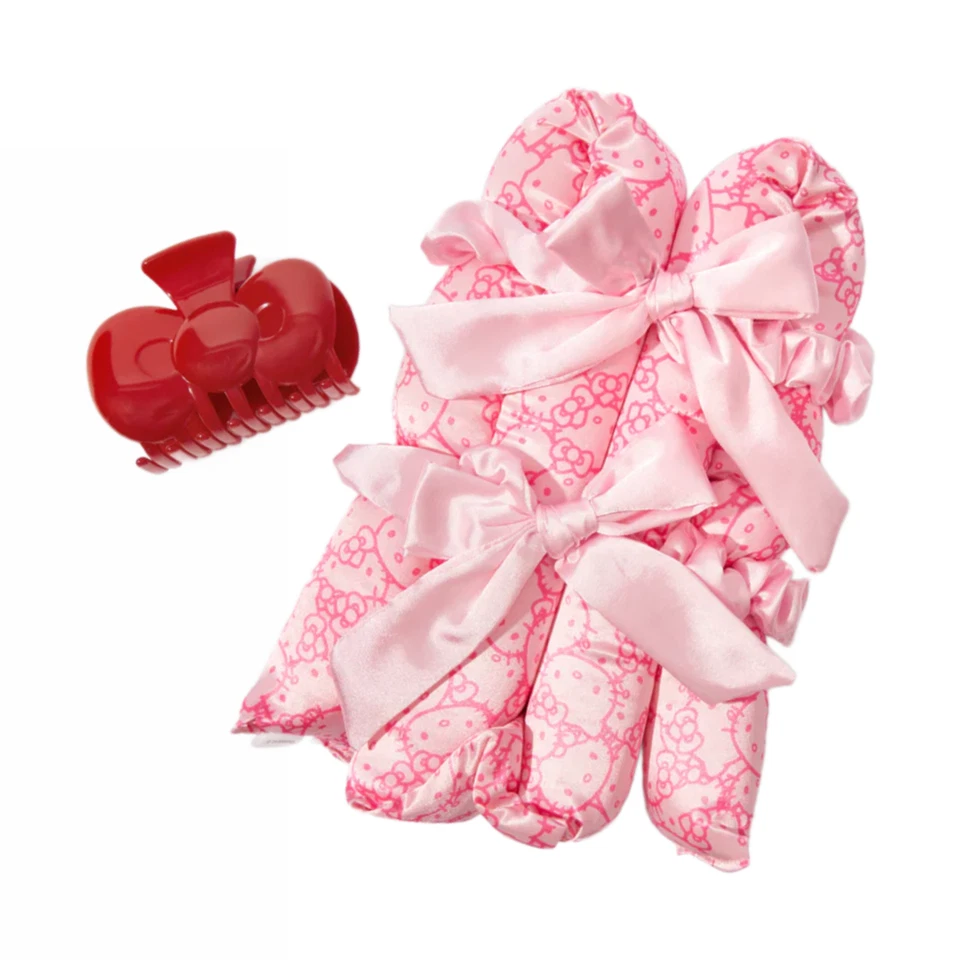 Hello Kitty x Kit•sch XL Satin Heatless Styling & Red Bow Claw Clip 4pc Set NEW