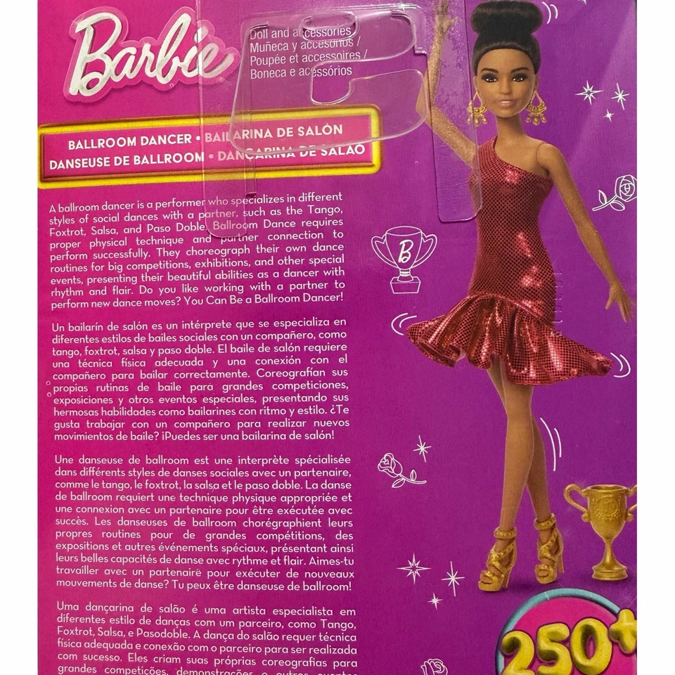 Mattel Barbie Ballroom Dancer Fashion Doll Trophy Earrings Gold Heals Brown Bun