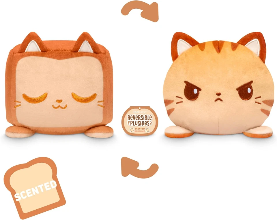 TeeTurtle Reversible Scented Bread Cat Plushie Kitty Plush Happy to Angry NWT