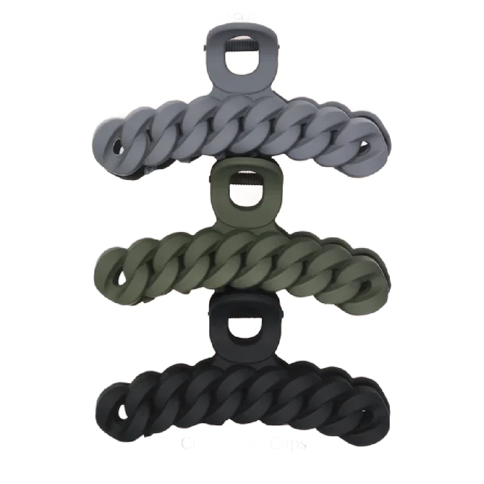Kitsch Chain Claw Hair Clips 3pc Set Black, Moss Green and Blue New