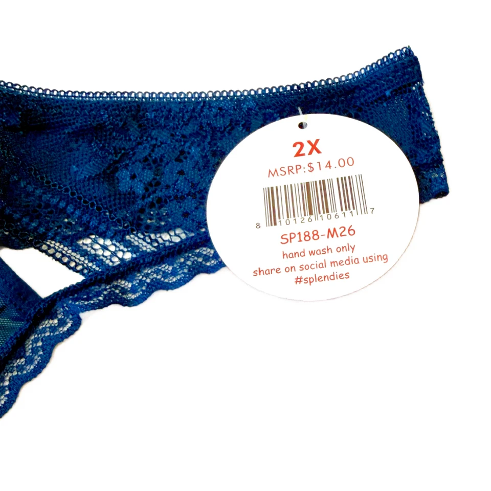 Splendies Size 2X Elara Thong New Pair of Underwear Solid Navy Blue Mesh Lace
