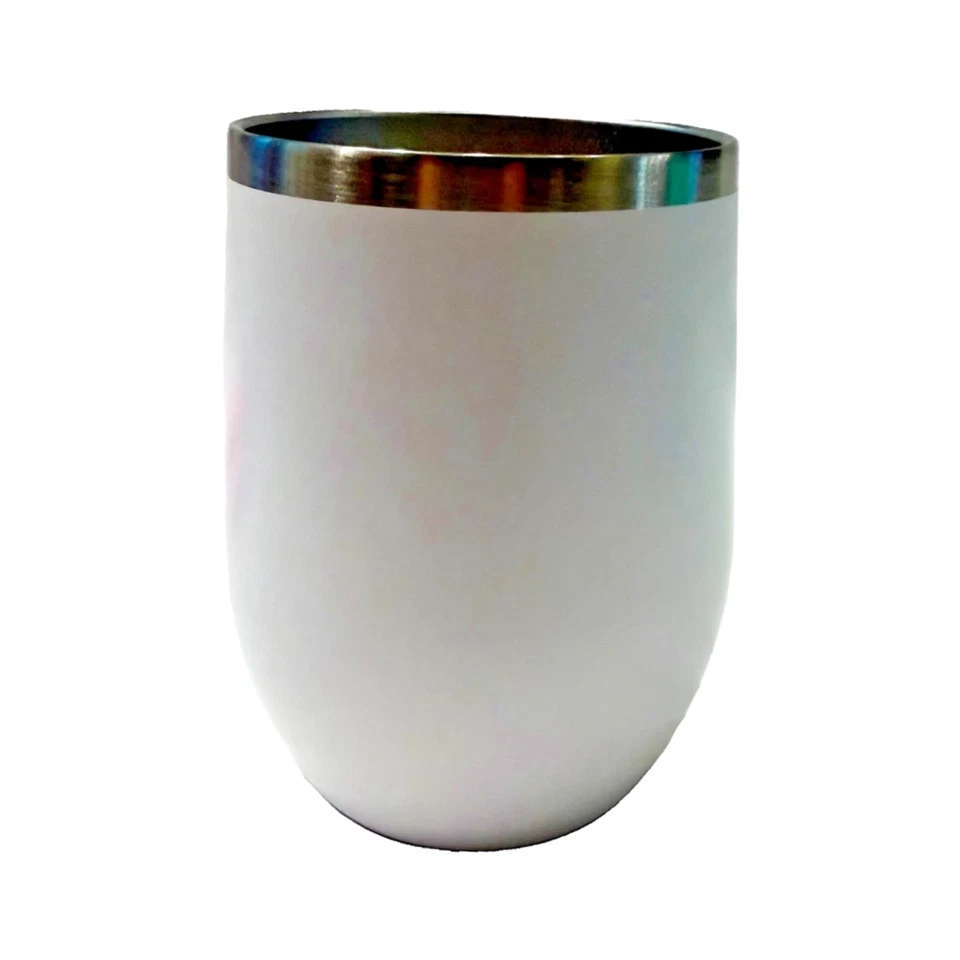 White Insulated Wine 12 oz Tumbler Cup w/ Spillproof Lid Stainless Steel NIB