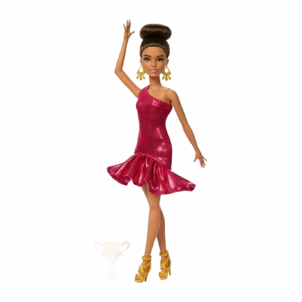 Mattel Barbie Ballroom Dancer Fashion Doll Trophy Earrings Gold Heals Brown Bun