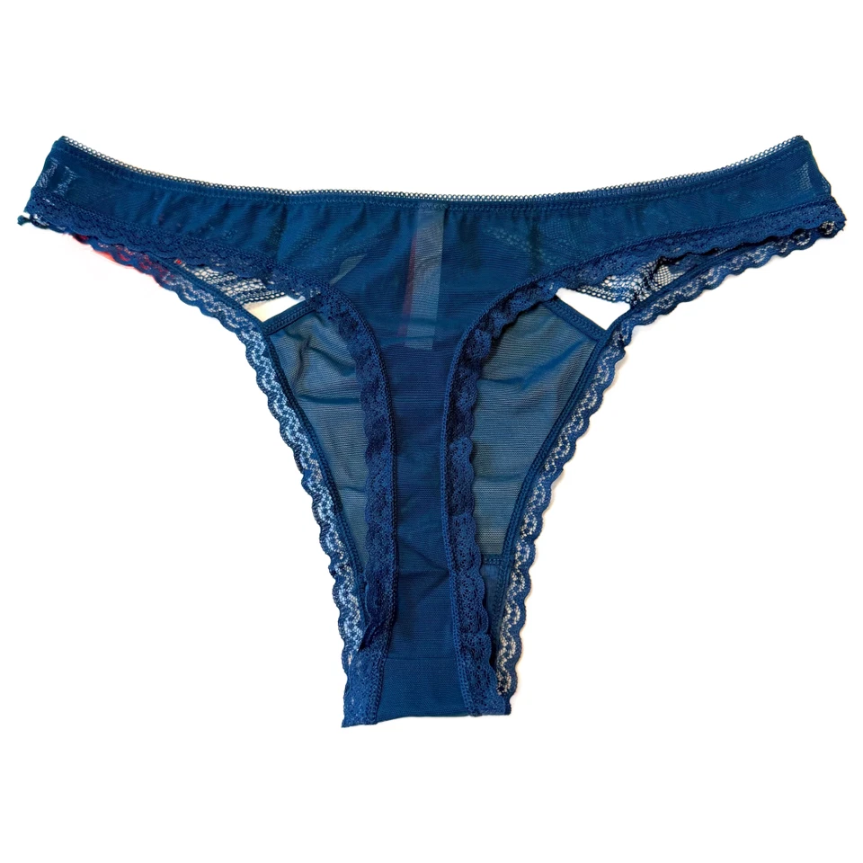 Splendies Size 2X Elara Thong New Pair of Underwear Solid Navy Blue Mesh Lace