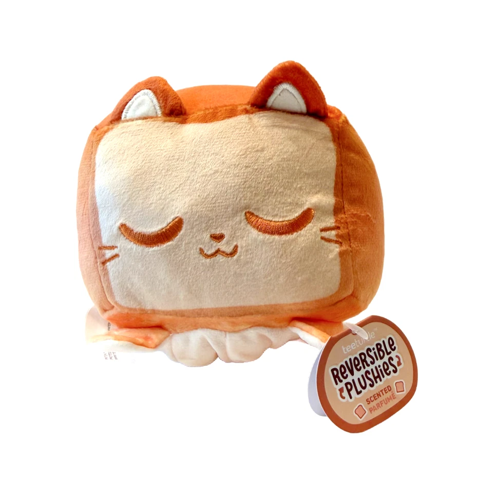 TeeTurtle Reversible Scented Bread Cat Plushie Kitty Plush Happy to Angry NWT
