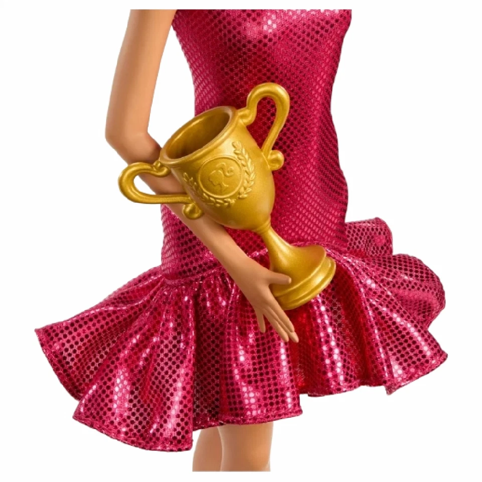 Mattel Barbie Ballroom Dancer Fashion Doll Trophy Earrings Gold Heals Brown Bun