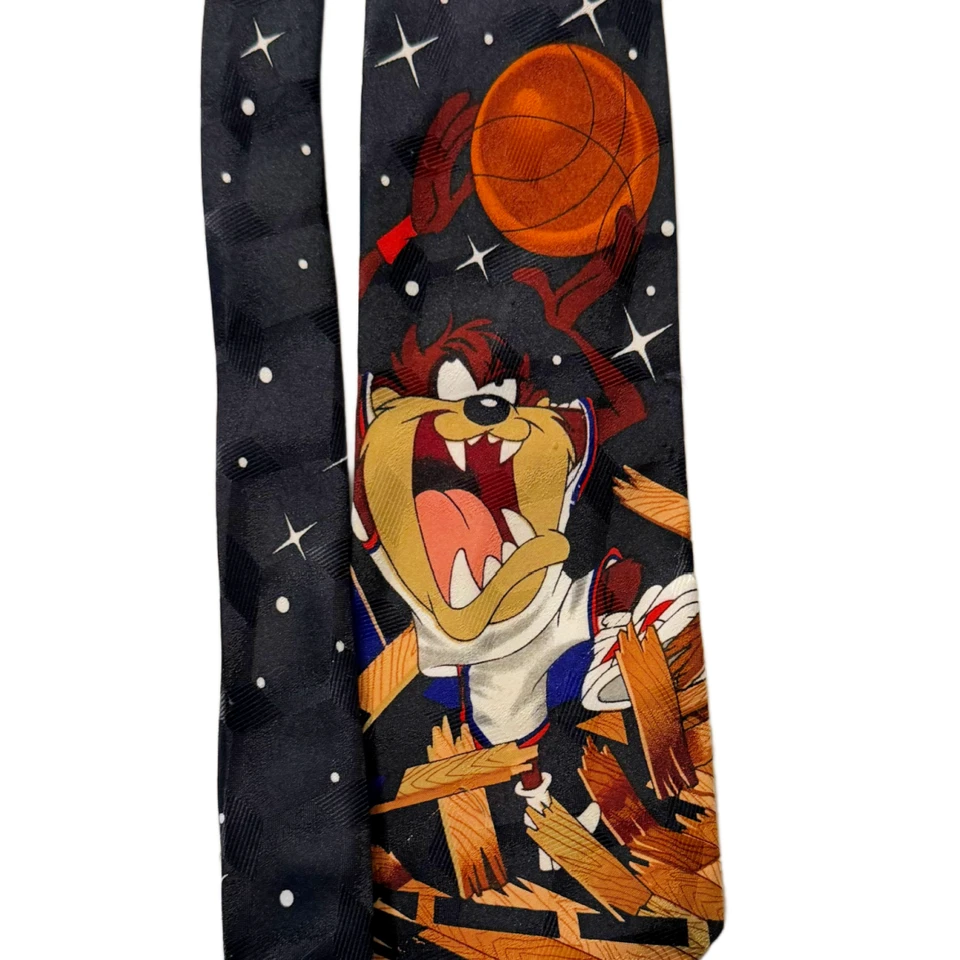 Looney Tunes Mania '96 VTG Mens Tie Lot 2x BASKETBALL Bugs Bunny Daffy Tasmanian
