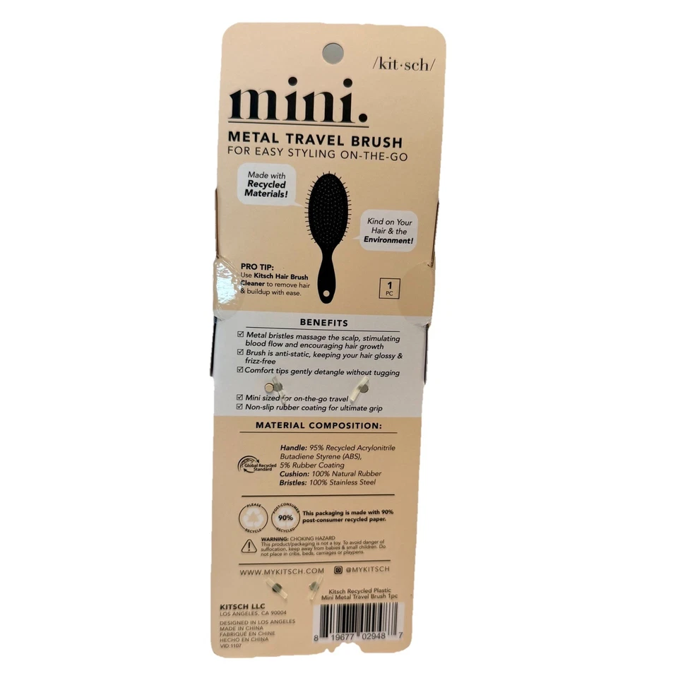 Kit•sch Mini Metal Travel Brush & Pleated Scrunchie Extra Gentle New 2pc Lot