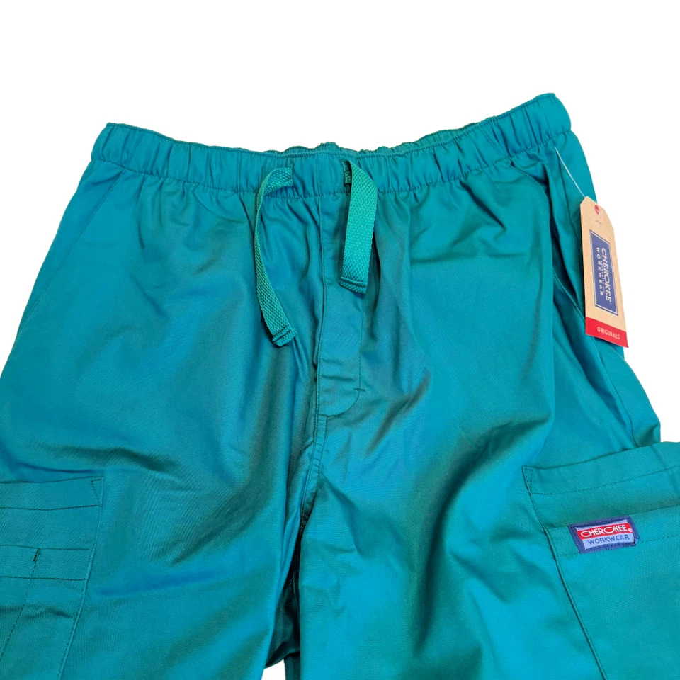 Cherokee Mens Scrub Size Large Pants Workwear 7 Pocket Cargo Hunter Green 4000