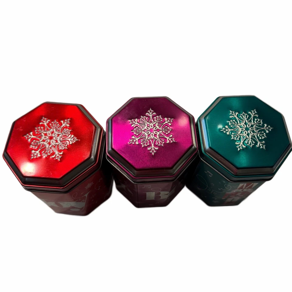 Empty Music Box Tin Christmas Sugar Cookie Snowflake Benton 5.75" Lot of 3