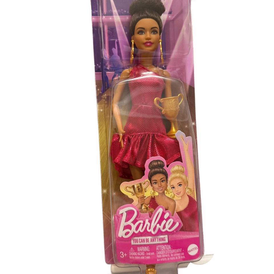 Mattel Barbie Ballroom Dancer Fashion Doll Trophy Earrings Gold Heals Brown Bun