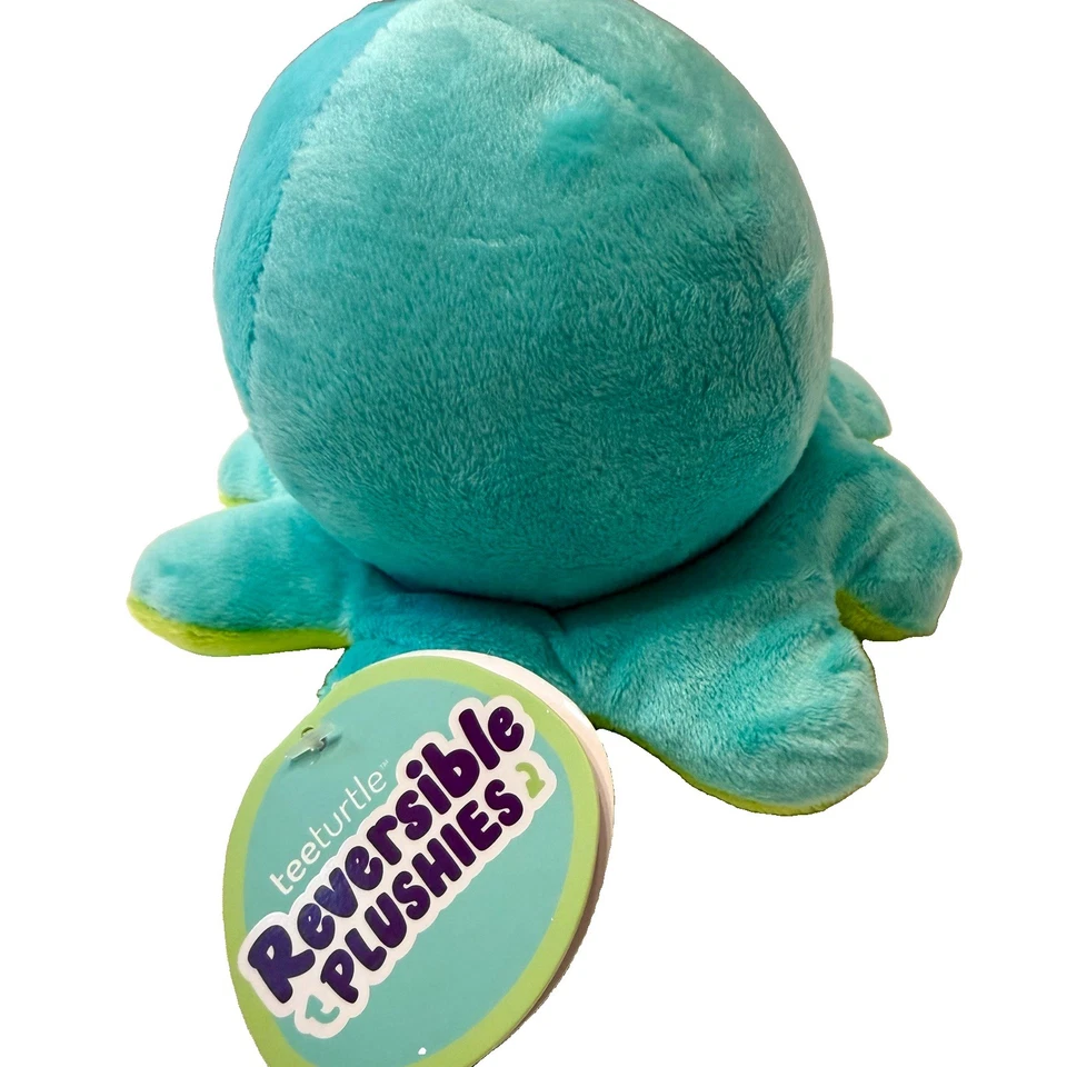TeeTurtle The Original Reversible Octopus Plushie Green Happy + Aqua Worried NEW