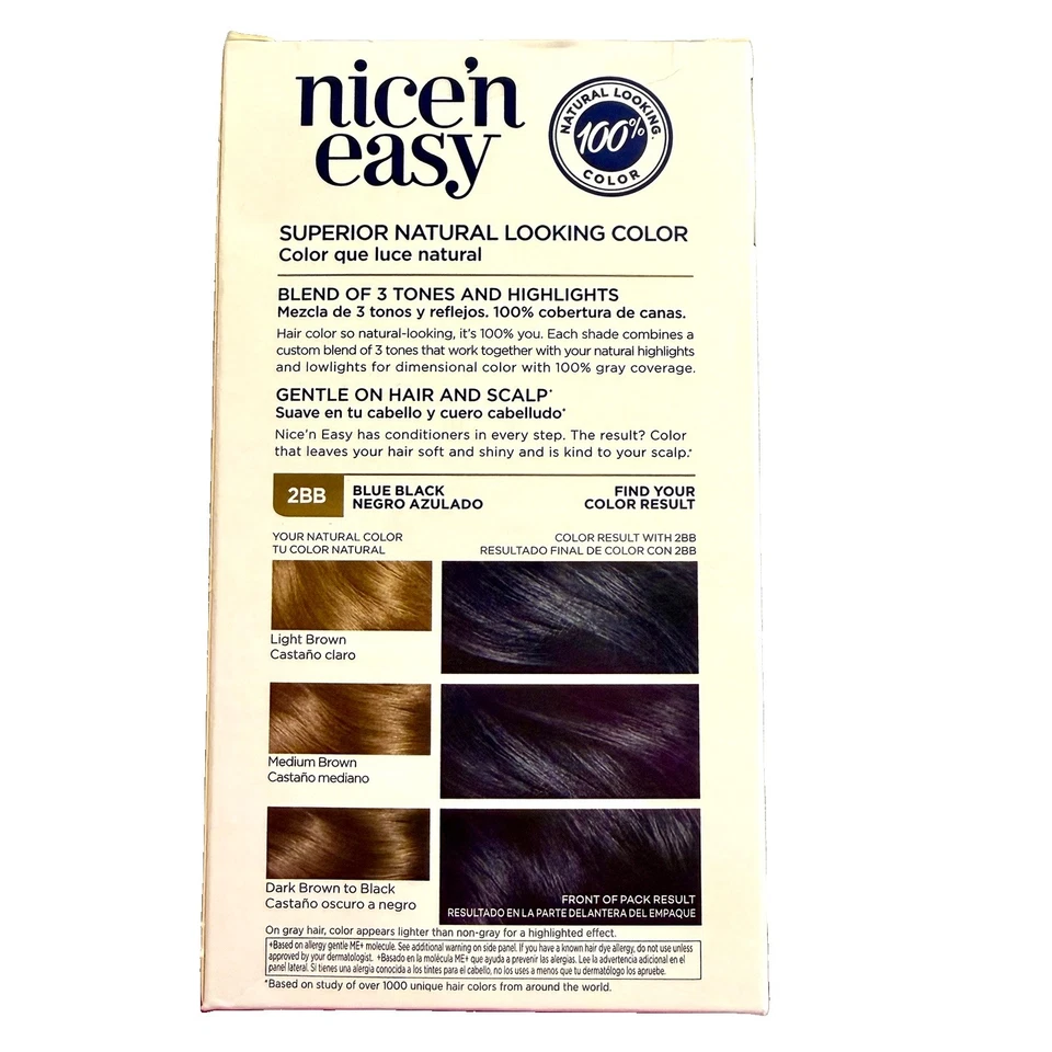 2pc Clairol Nice 'N Easy Permanent 2BB Blue Black Hair Color New Sealed Boxes