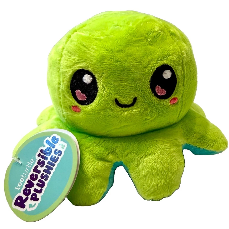 TeeTurtle The Original Reversible Octopus Plushie Green Happy + Aqua Worried NEW
