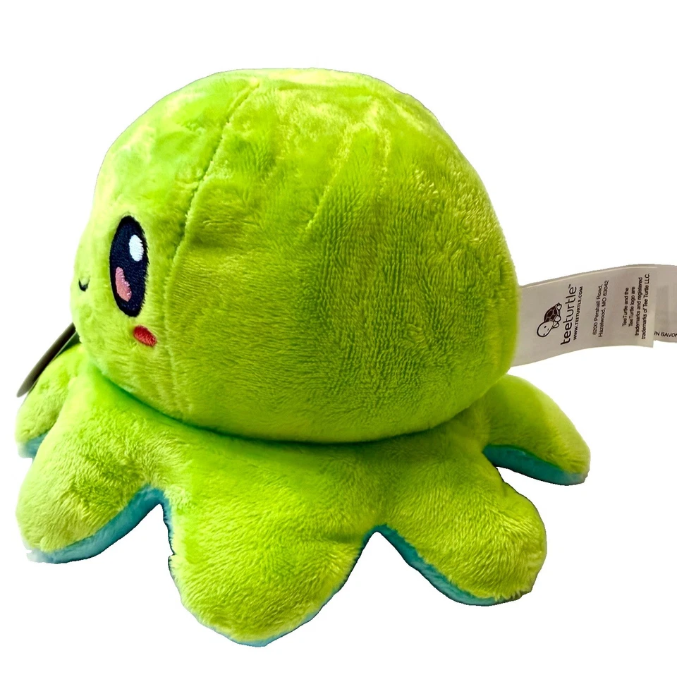 TeeTurtle The Original Reversible Octopus Plushie Green Happy + Aqua Worried NEW