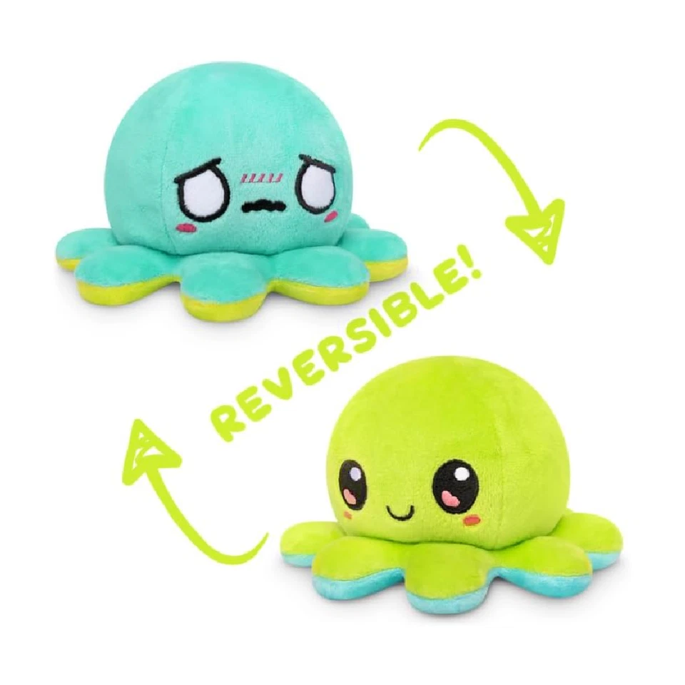 TeeTurtle The Original Reversible Octopus Plushie Green Happy + Aqua Worried NEW