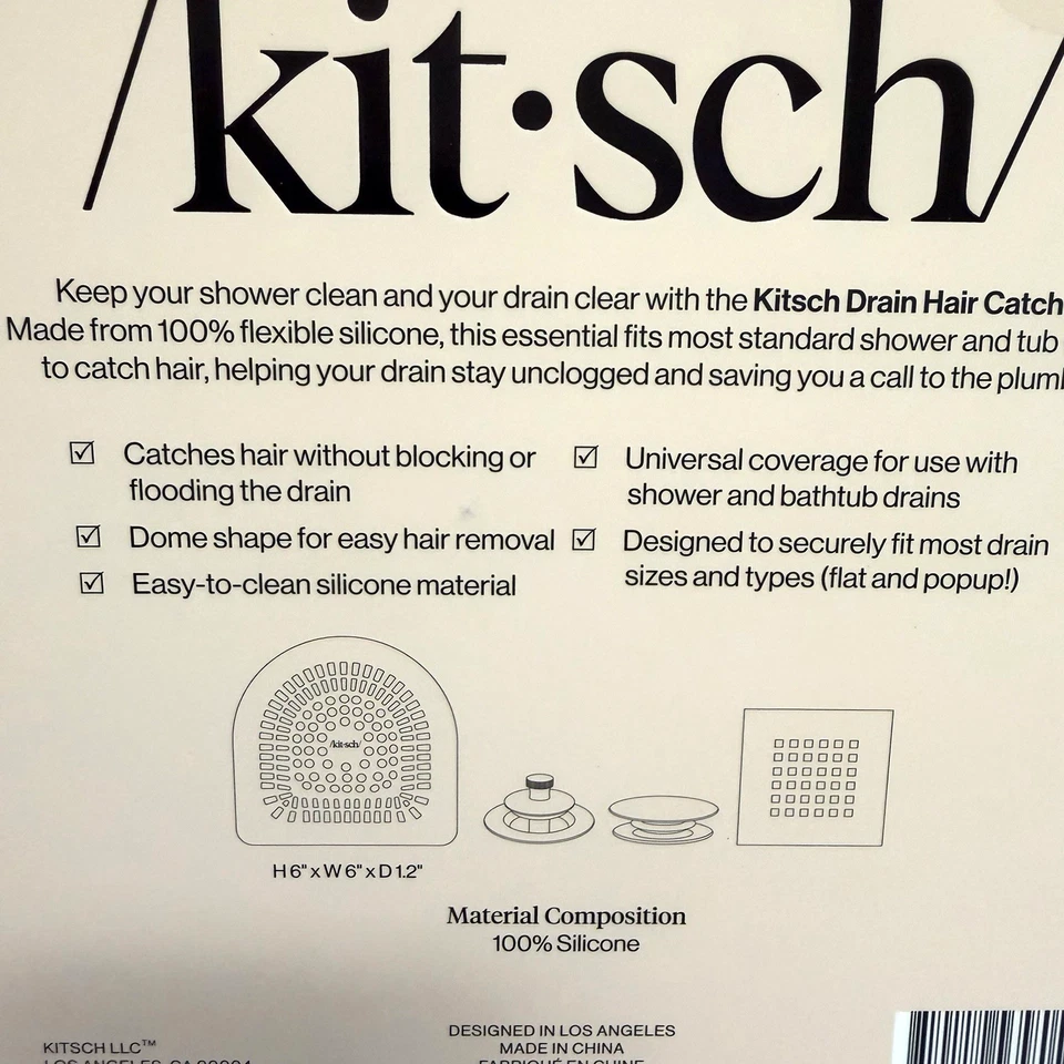 Kitsch Hair Catcher Shower Drain Prevents Clogs Silicone Fits Most Drains 6x6 In