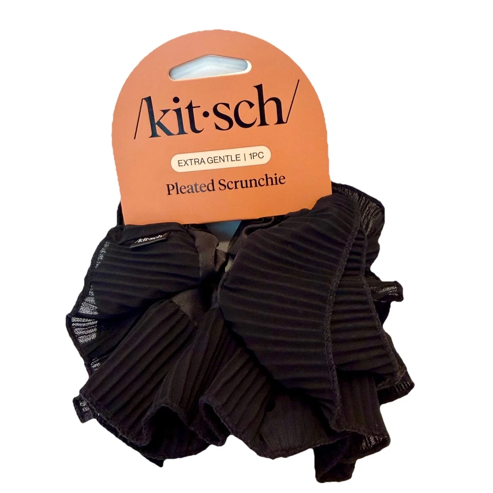 Kit•sch Mini Metal Travel Brush & Pleated Scrunchie Extra Gentle New 2pc Lot