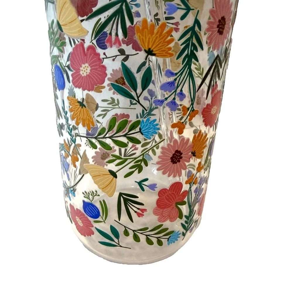 Floral Spring Flower Garden Glass 16 oz Tumber with Bamboo Lid & Matching Straw