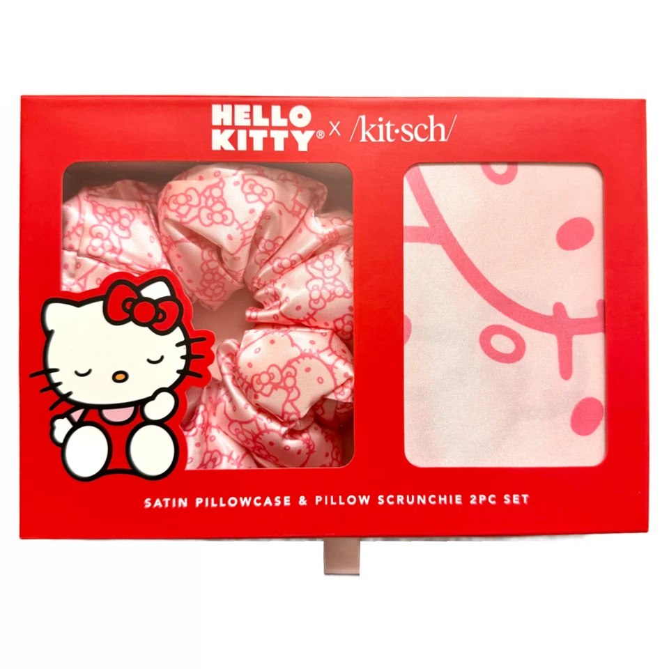 Hello Kitty x Kit•sch Lot 2 Sets Satin Pillow, Heatless Styling, Scrunchie, Claw