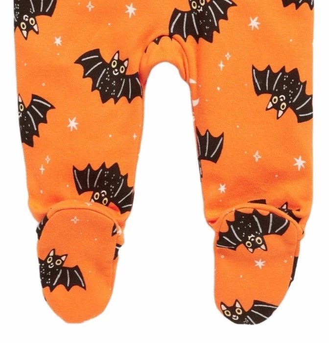 Halloween Baby Zip Sleep & Play PJs Orange Black Bats 0-3 Months Long Sleeve NWT