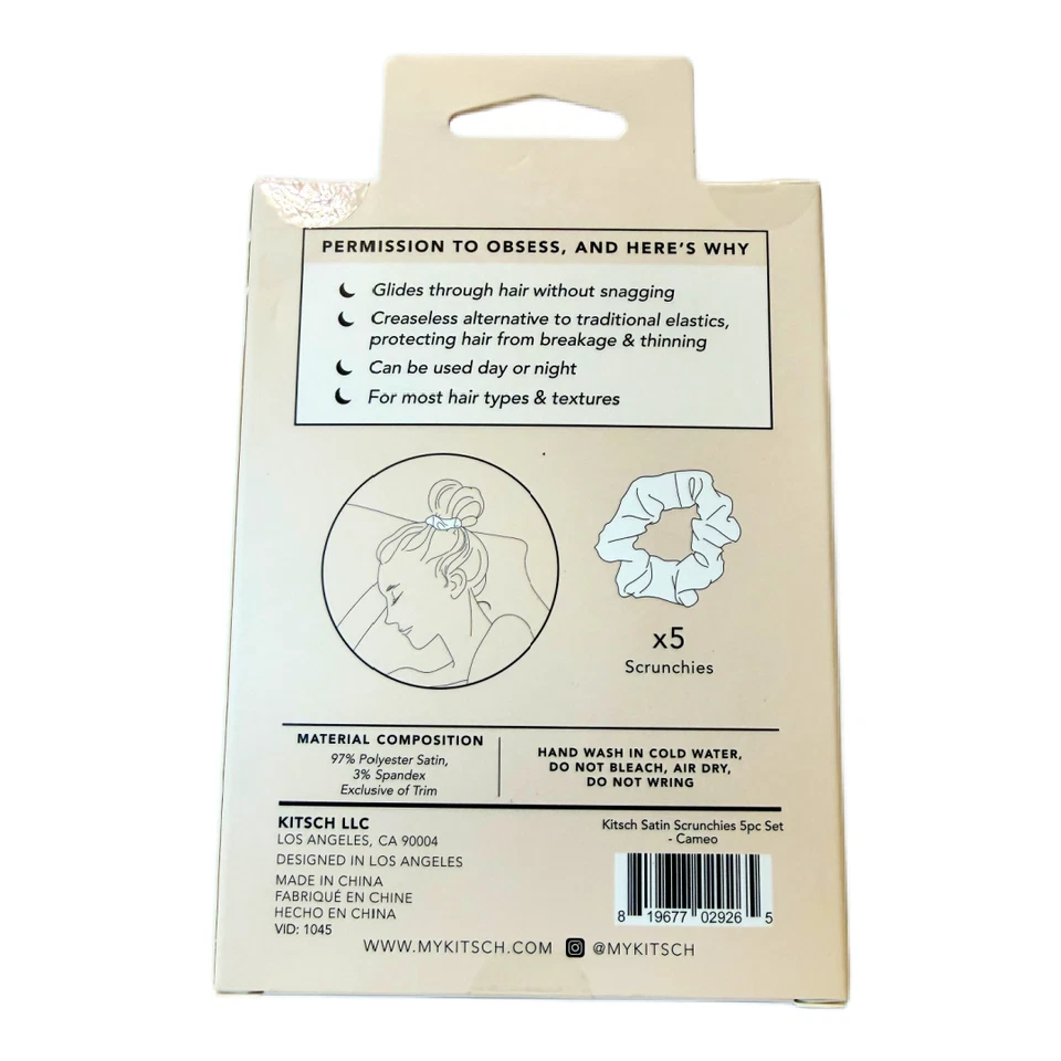 Kit•sch Cameo Satin Sleep Scrunchies 5pc Set Brown Neutral NIB