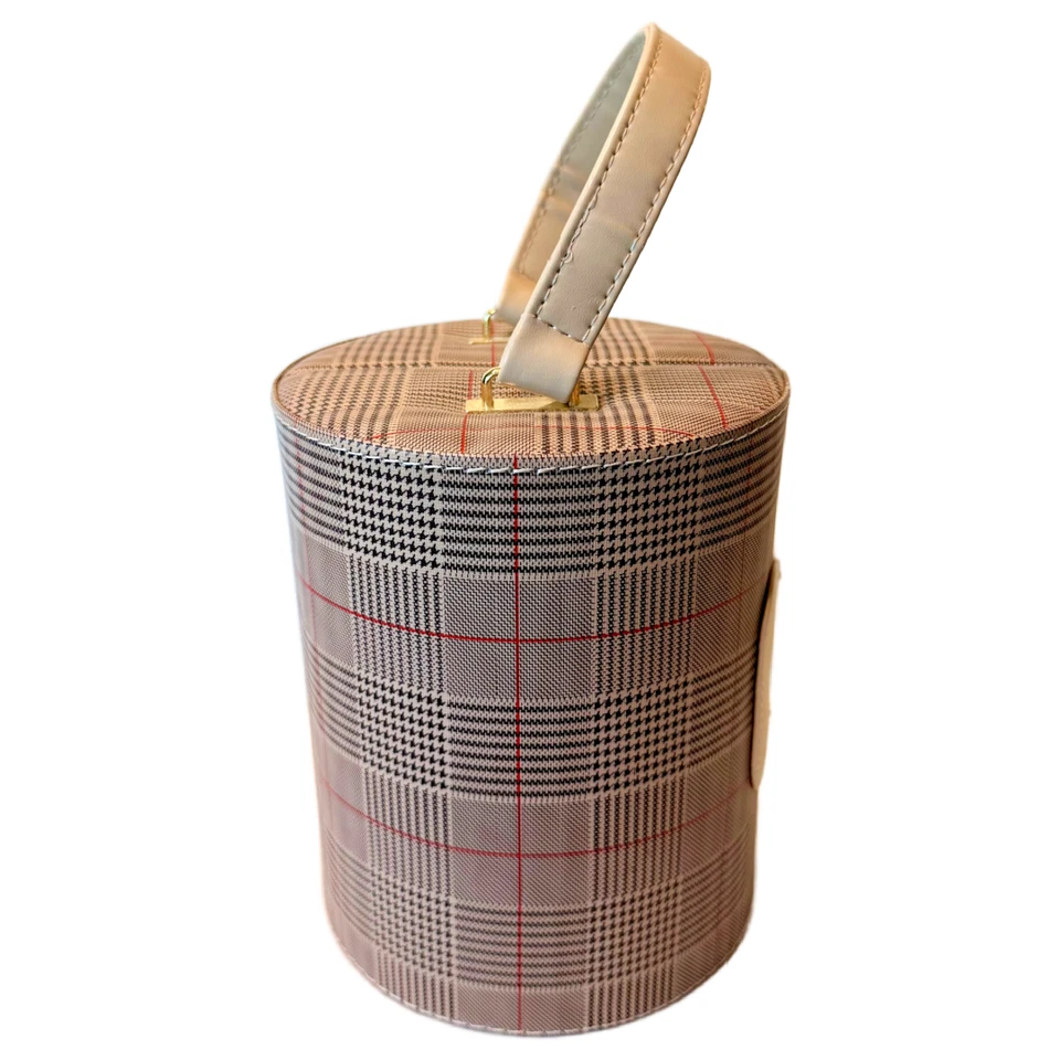 Longjet Travel Jewelry Organizer Portable Roll 3-Tiered Storage Brown Checker