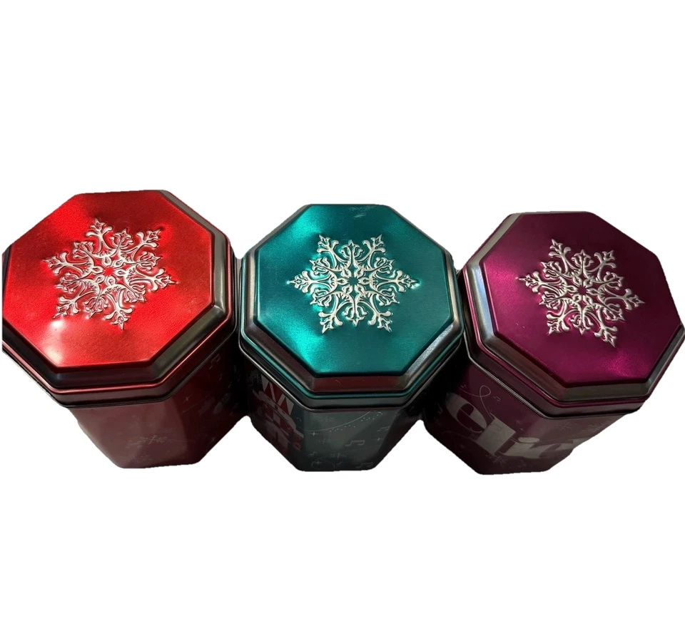 Empty Music Box Tin Christmas Sugar Cookie Snowflake Benton 5.75" Lot of 3