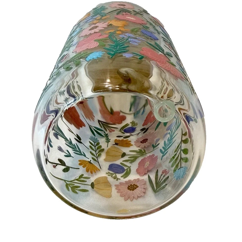 Floral Spring Flower Garden Glass 16 oz Tumber with Bamboo Lid & Matching Straw