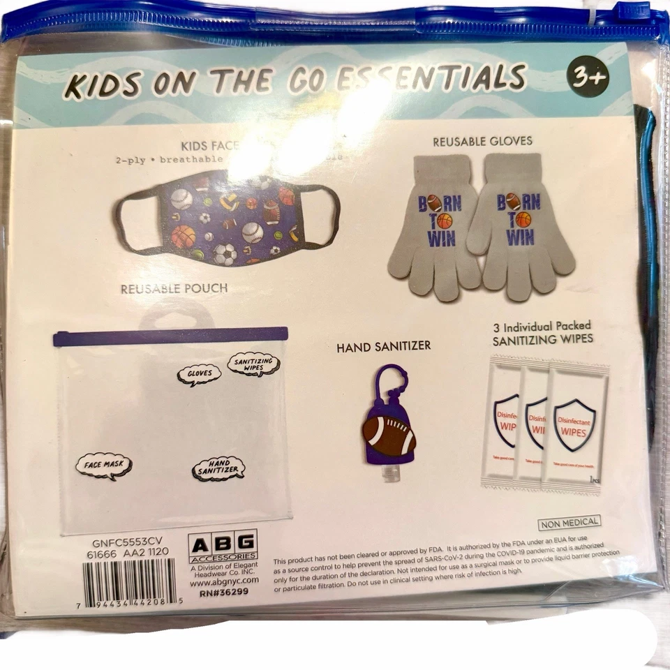 Kids Essentials Flu / Cold Season Face Mask Hand Sanitizer Gloves NWT