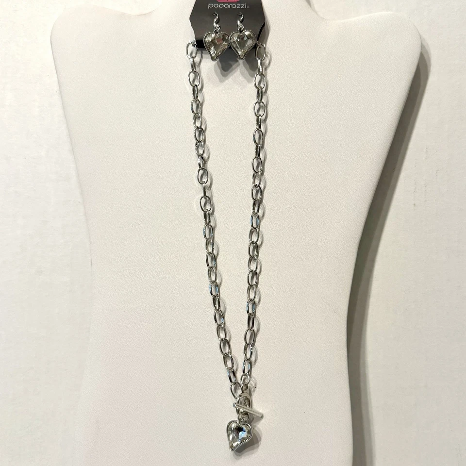 Rhinestone & Silver Gunmetal Lot of Necklace & 2 Pair of Earrings NEW